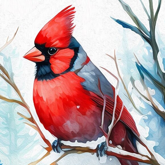4x6 Blue Jay Red‎ Cardinal Snow Birds Watercolor Illustration Painting Print - Picture 4 of 4